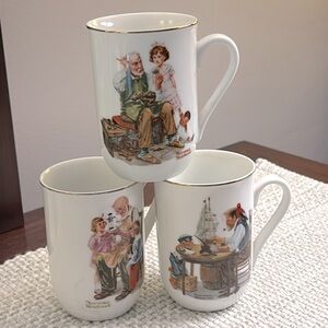 Three Norman Rockwell authenticated Vintage colorful collectible mugs!!